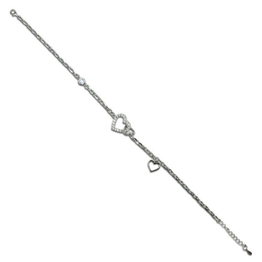 Sterling Silver Conncted Hearts CZ Bracelet for Her