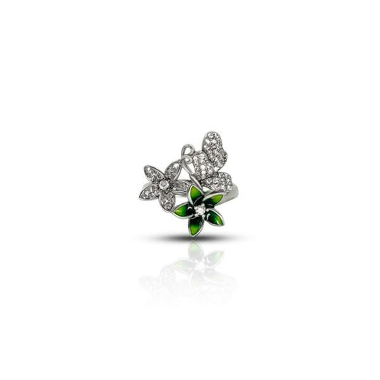 Delightful Green Flower CZ Silver Ring for Her