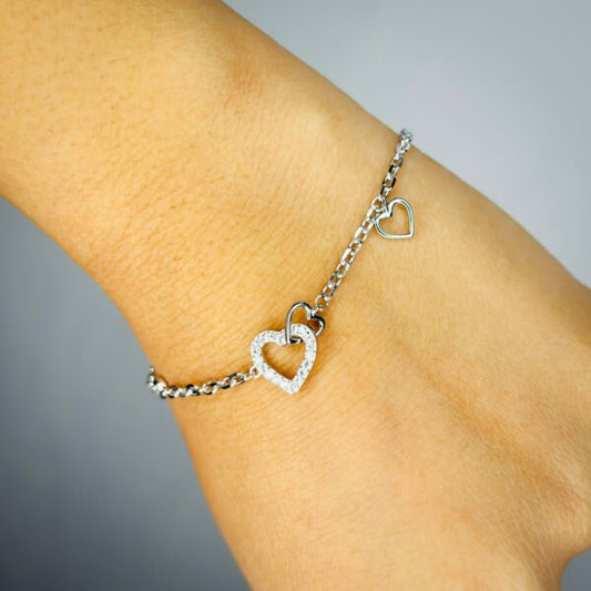 Sterling Silver Conncted Hearts CZ Bracelet for Her