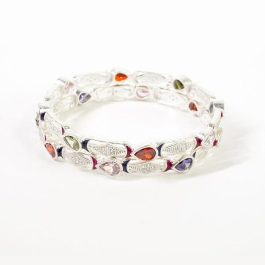 Classic Colorful Drop-cut Gemstones Silver Bangles for Women