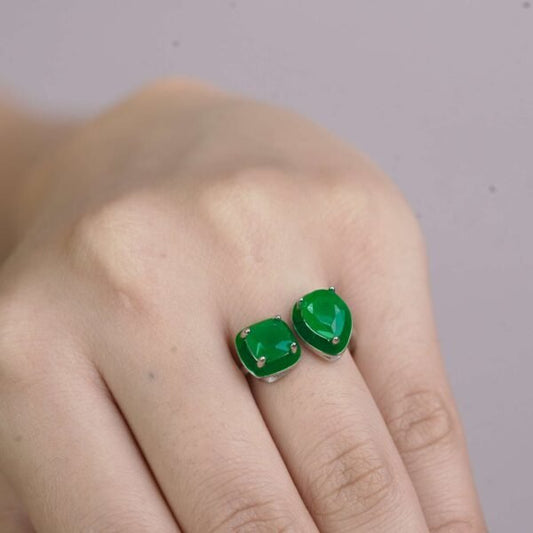 Sterling Silver Lucy Green Simulated Emerald Ring for Women