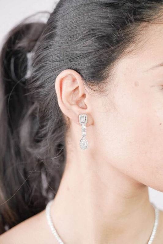 Sterling Silver Premium "Midnight Spark" American Diamond Necklace Set for Her