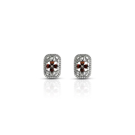 Charming Maroon CZ Rectangle Silver Ear Studs for Women