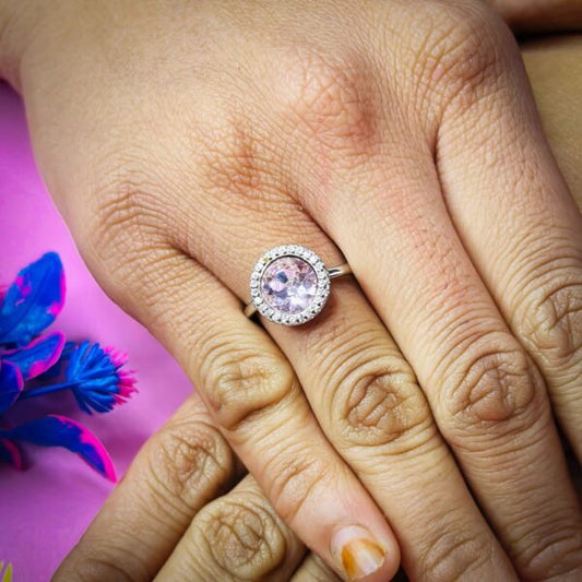 Chic Glittering Round Quardz Silver Women's Ring