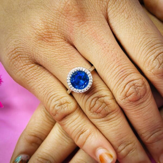 Cool Round Blue Simulated Sapphire Women's Ring