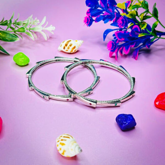 92.5 Silver Bangles With Silver Gems For Women