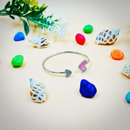 Delicate Heart-Design Pink Enamel Kada for Girls