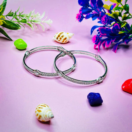Unique Women silver Bangles with small Diamonds