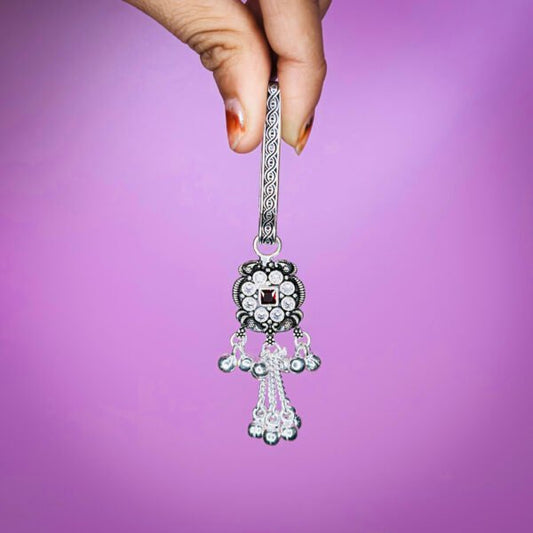 Vibrant Back Stone CZ Oxidised Silver Chabi Challa