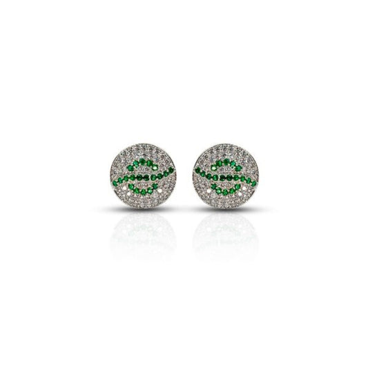 Dazzling "Emerald Elegance" Round CZ Silver Ear Studs for Ladies