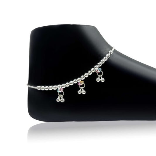 Lovely Heart Charms Beaded Silver Payal for Girls