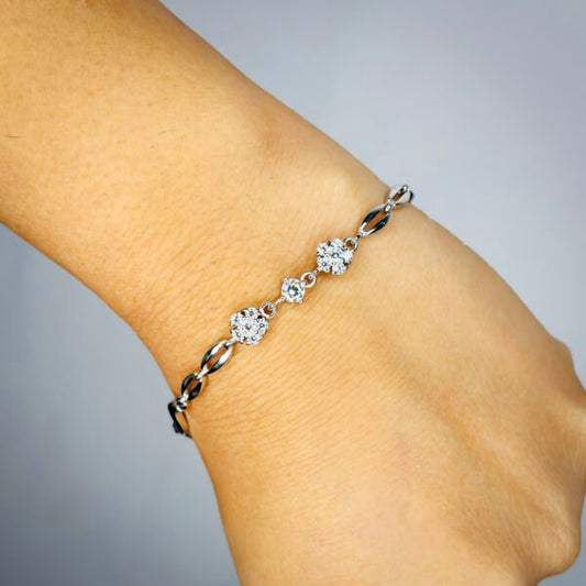 "Florance" Retro Style Flower Charms Silver Bracelet