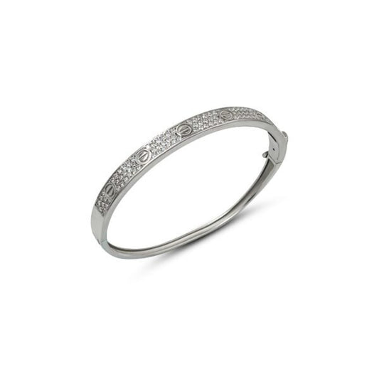 Stylish "Serena" CZ Silver Hinge Kada for Her