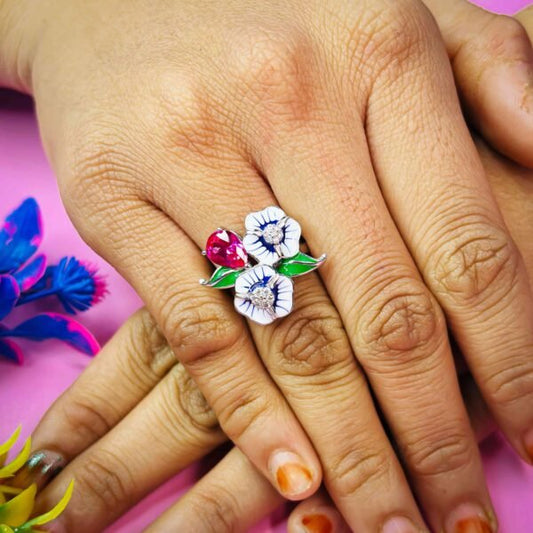 Beautifully Handcrafted Silver White Lily Flower Ring for Her
