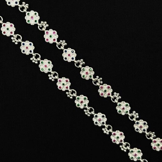 Silver Vibrant Mystical Floral Charms Payal for Women
