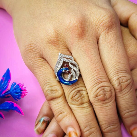 Fashionable Peacock's Grace 295 Silver Ring for GIrls