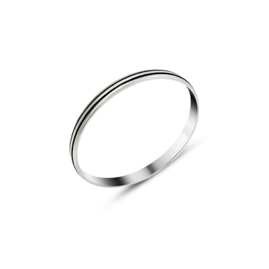 Silver Minimalist Black Striped Men's Kada