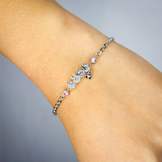 Silver Exclusive "LUCK" CZ Chain Bracelet for Her