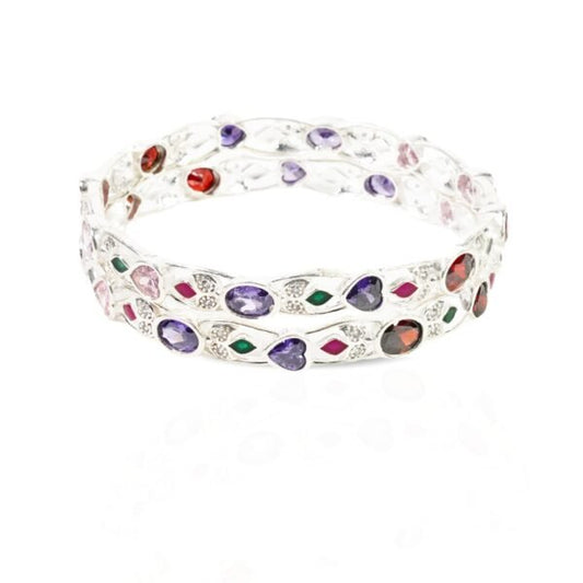 Silver Delicate Heart-cut & Oval Gemstone Designer Bangles for Women