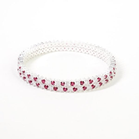 Silver Exclusive Round Pink Gemstone Bangles for Ladies