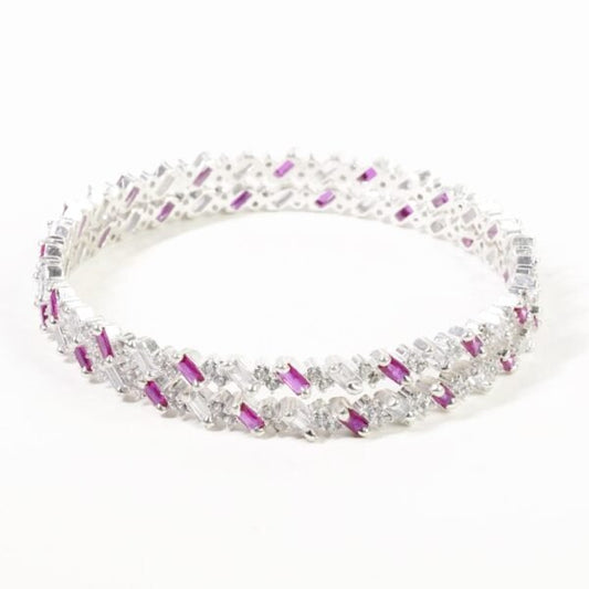 SIlver Attractive Tilted Pink Gems & CZ Designer Bangles for Women