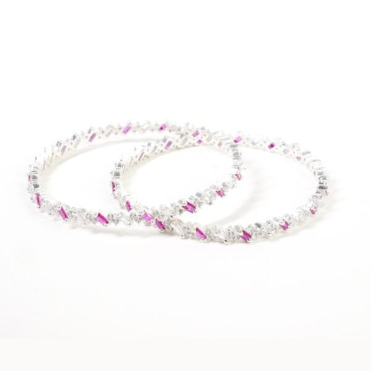 SIlver Attractive Tilted Pink Gems & CZ Designer Bangles for Women