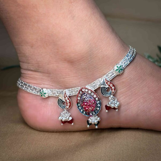 Classic "Floral Aroma" Silver Payal for Bride