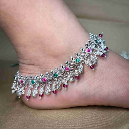 Silver Classic Spark Gemstone Bridal Payal