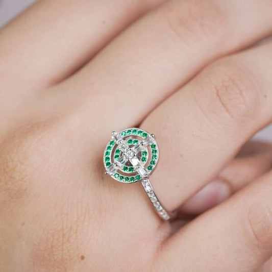 Sterling Silver Sphere's Dazzle Green Gemstone Ring for Girls