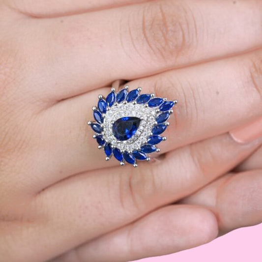 Beautiful Ocean Blue Gemstone Drop Ring