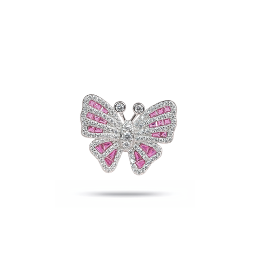 Glamorous Pink Gems Studded CZ Butterfly Ring for Her