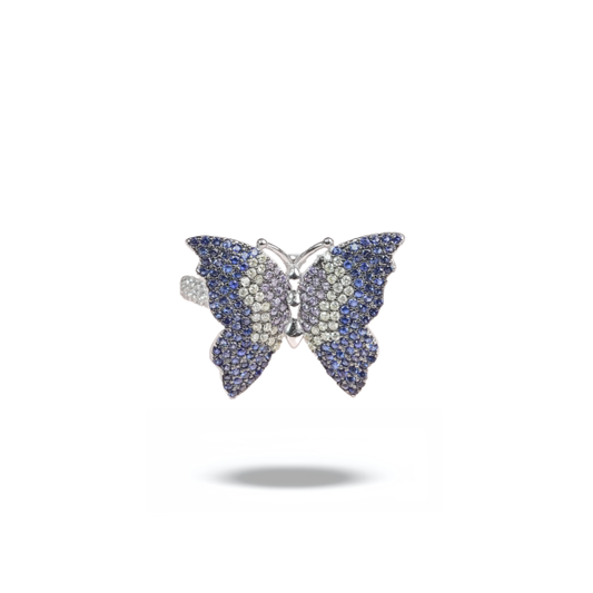 925 Silver Vintage Horizon Navy Blue Gems Butterfly Ring