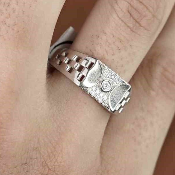 front view image for Silver Check-Mate Rectangle-cut CZ Ring for Him