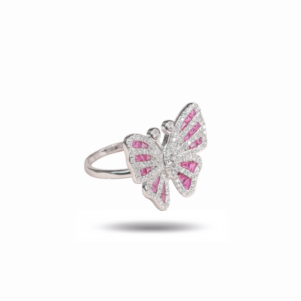 Glamorous Pink Gems Studded CZ Butterfly Ring for Her - Image 3