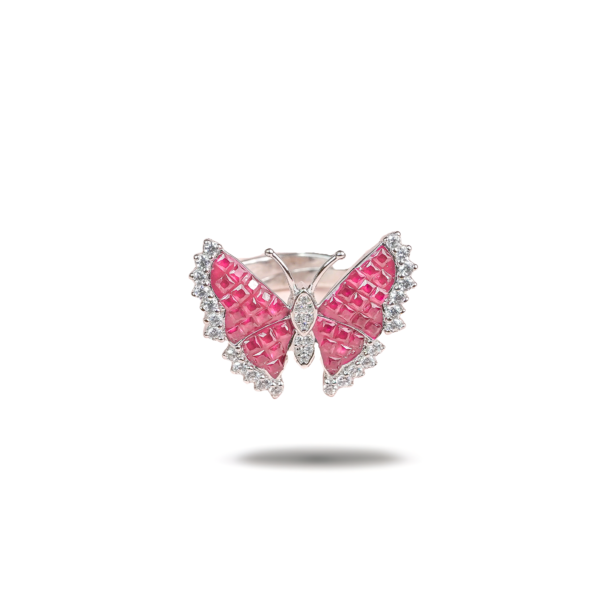 Vibrant CZ Studded Red Butterfly Ring for Girls