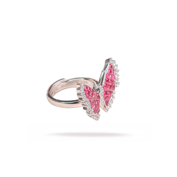 Vibrant CZ Studded Red Butterfly Ring for Girls - Image 3