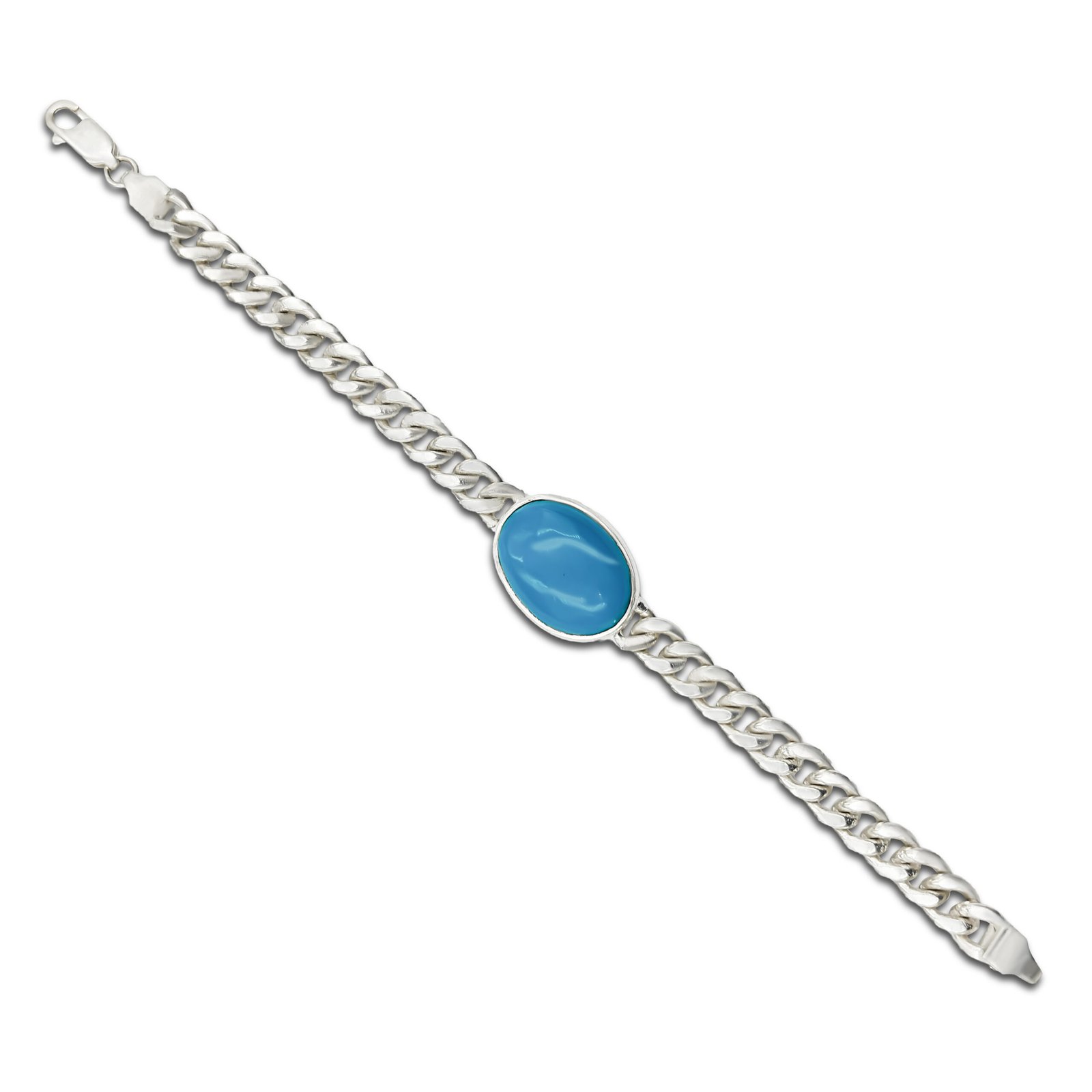 Front Image view for Silver Bold Simulated Turquoise Chain Bracelet for Men