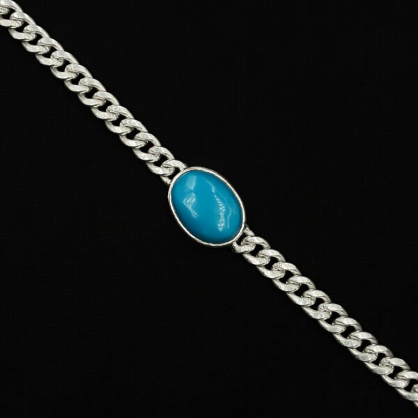 Black Image view for Silver Bold Simulated Turquoise Chain Bracelet for Men