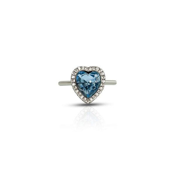 Vintage Sky Blue Heart Stone Silver Ring for Girls