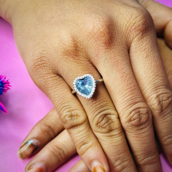 Vintage Sky Blue Heart Stone Silver Ring for Girls - Image 3