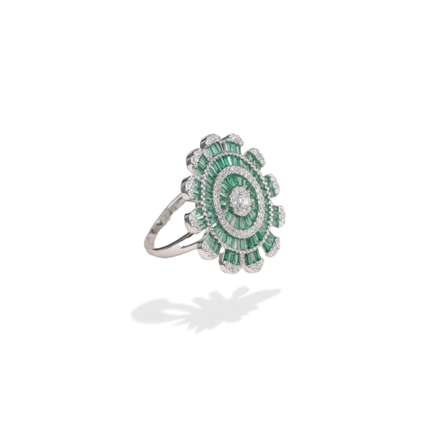 Radiant Green Gemstone Designer Silver Cocktail Ring for Her - Image 3