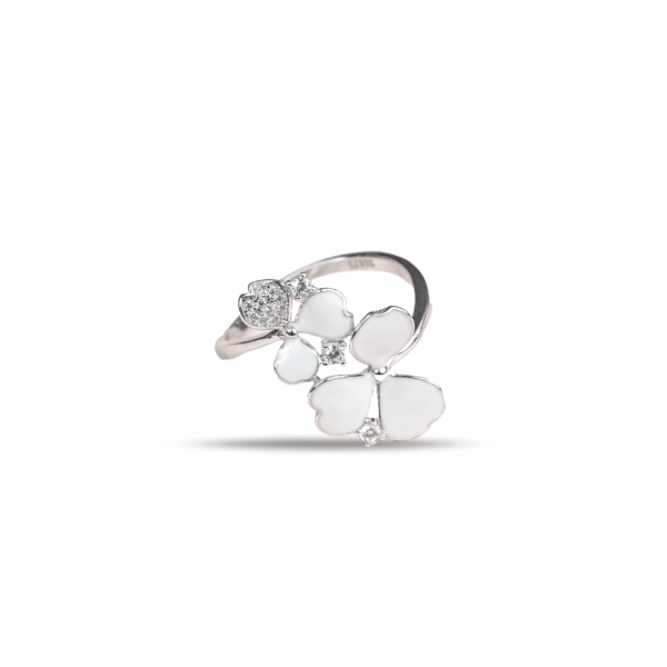 Glamorously Handcrafted White Lily & Butterfly Silver Ring for Women