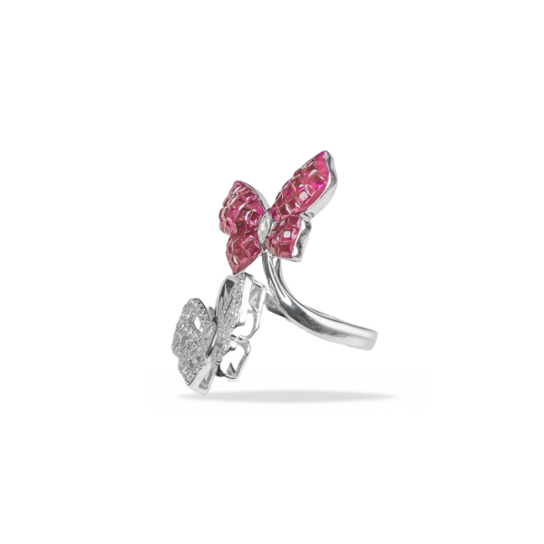 Sterling Silver Premium Red Dual Butterfly Ring for Girls - Image 3