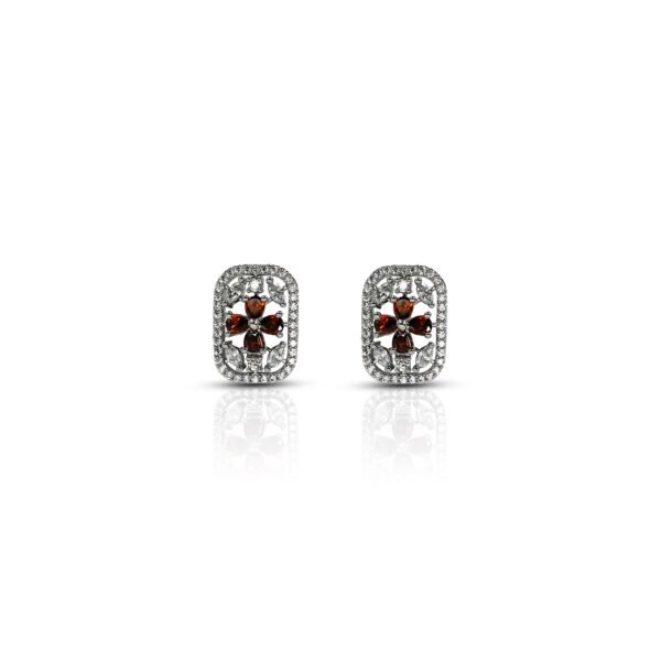 Charming Maroon CZ Rectangle Silver Ear Studs for Women