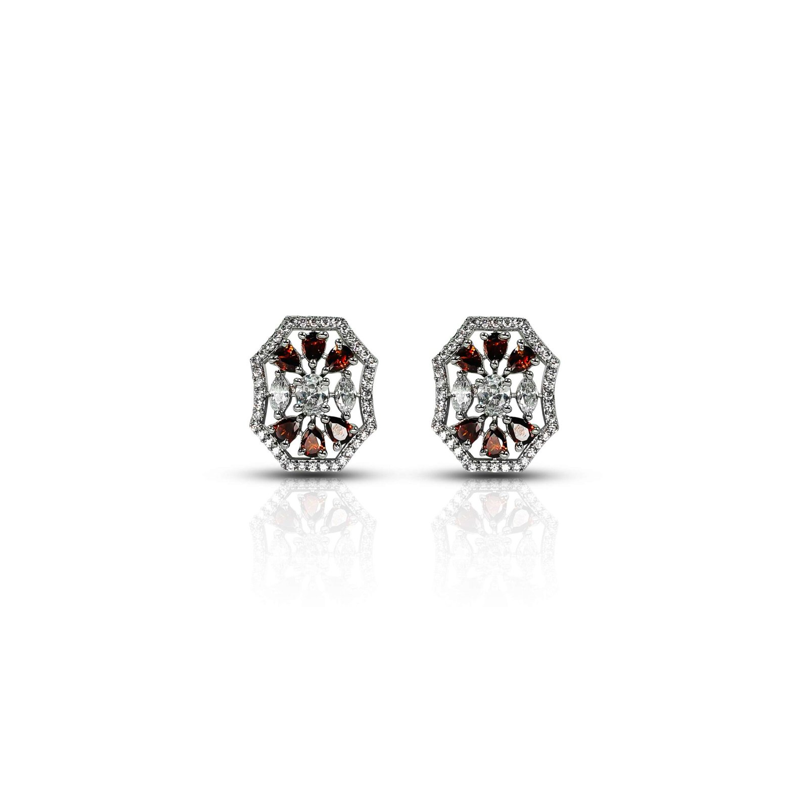 Gorgeous "Crimson Elegance" Maroon Gems Silver Earrings for Women