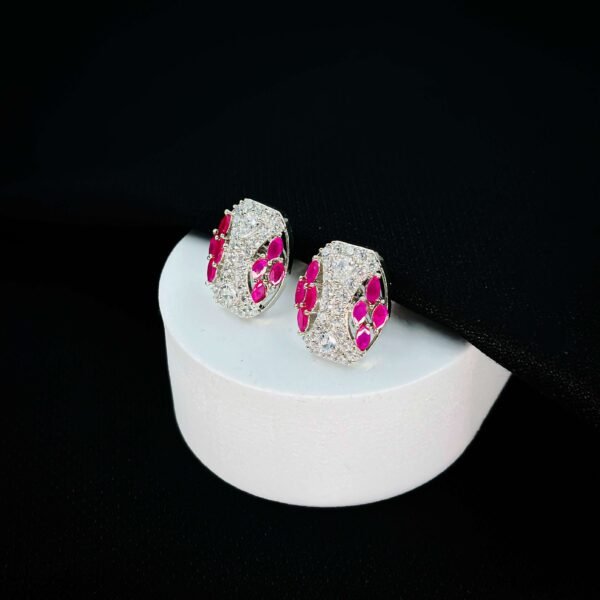 Vibrant "Scarlet Sparkle" Pink Gems Silver Earrings for Her