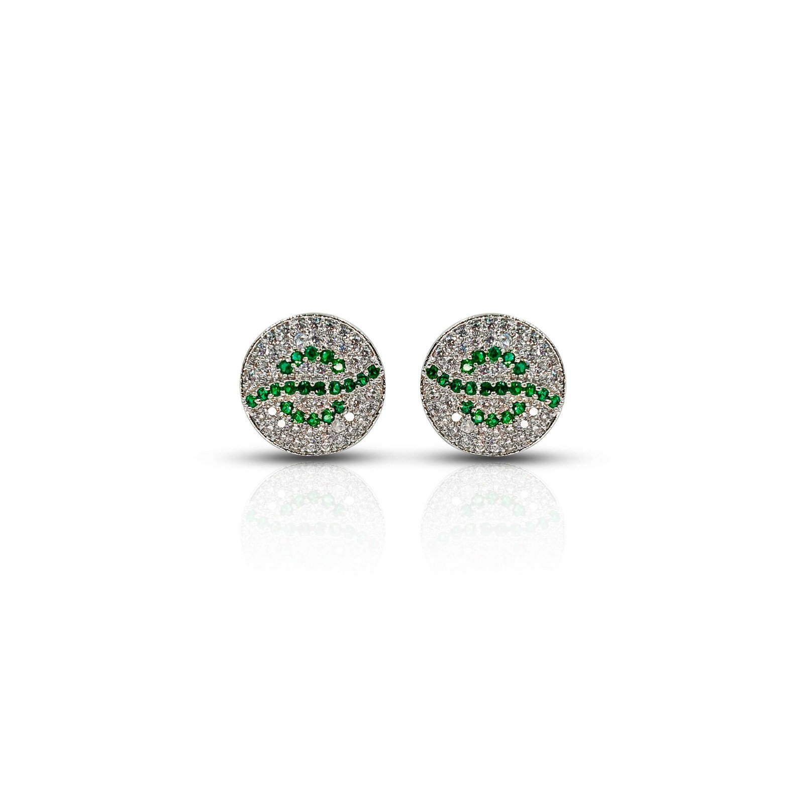 Dazzling "Emerald Elegance" Round CZ Silver Ear Studs for Ladies