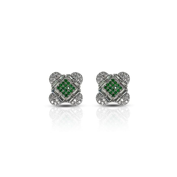 Fabulous Tilted Square Clover CZ SIlver Earrings for Her