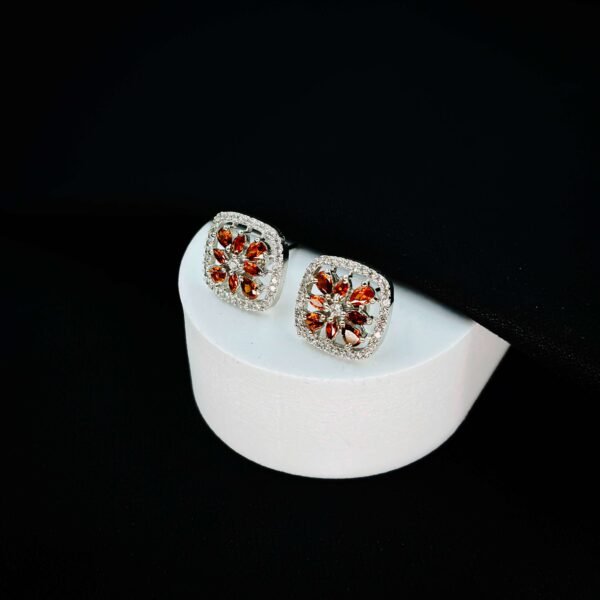 Classy "Sterling Glare" Artificial Garnet Ear Studs for Her - Image 3