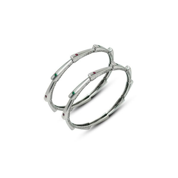 92.5 Silver Bangles With Silver Gems For Women